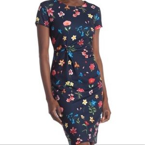 Tahari floral knotted front sheath dress size 4